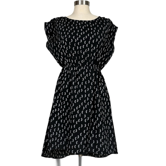 Twik Dresses & Skirts - Twik Black Patterned High-Low Short Flutter Sleeve Dress Womens Large Fit Flare